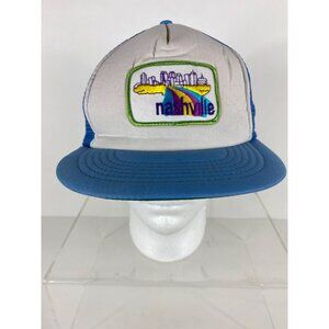 Vintage Nashville Patched Trucker Mesh Snapback Hat Cap Blue/White OS F222